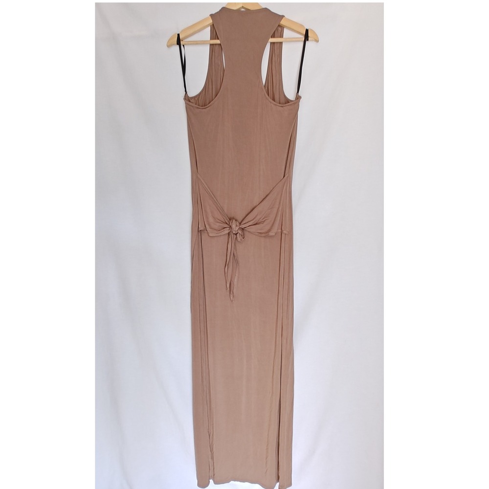 Bebe Maxi Dress Racerback Bling Brown Pine Bark Crystal Logo Large Knit - Picture 2 of 8